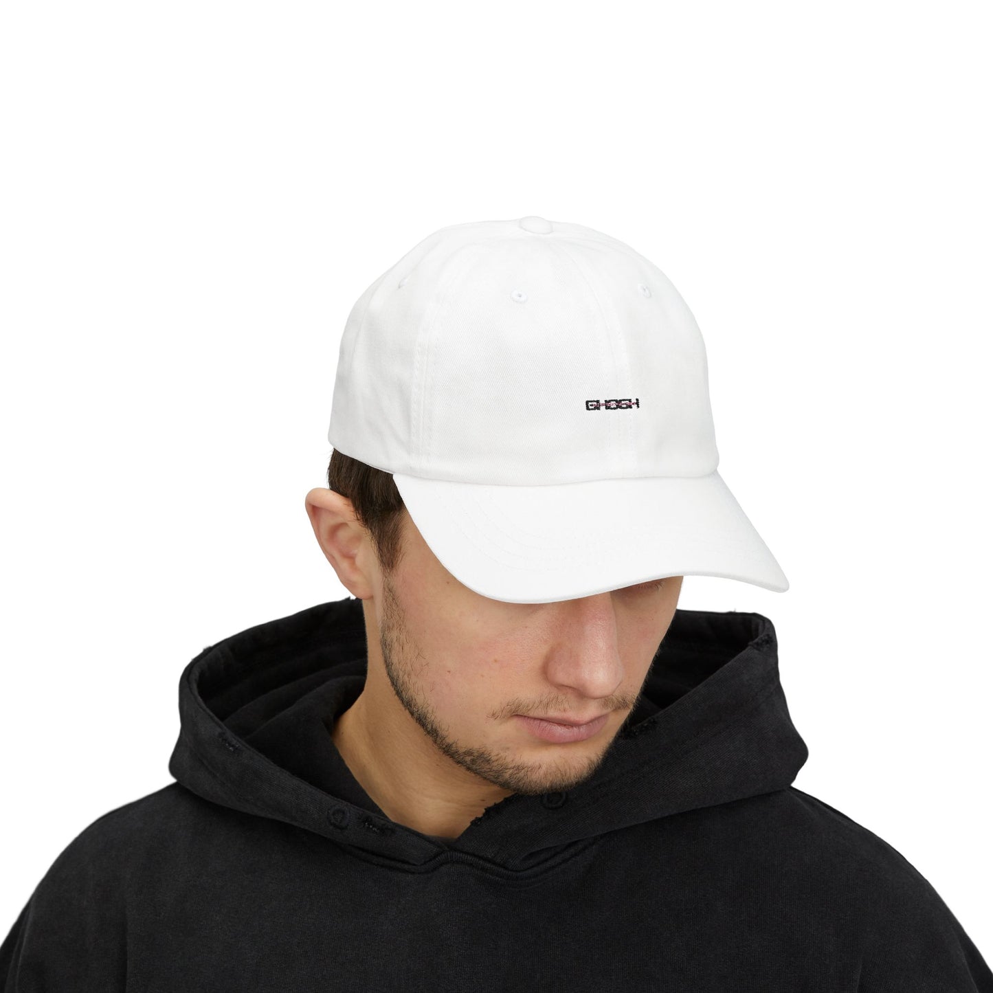 Minimalist White Dad Cap with 'GHOST' Print - Casual Style for Everyday Wear